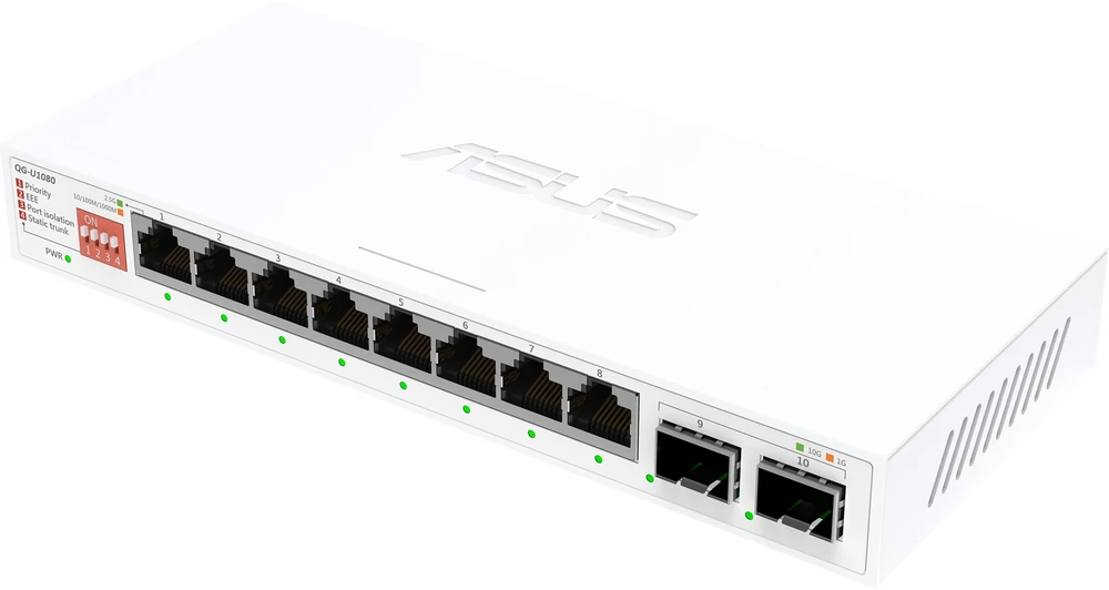 Šakotuvas Asus | QG-U1080 | 8 prievadų 2.5G ir 2 prievadų 10G SFP+ komutatorius | Nevaldomas | Stalinis | SFP+ jungčių kiekis: 2 x 10G SFP+ jungtys