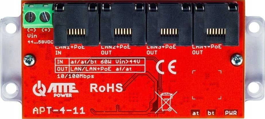 Šakotuvas AT3 ATTE APT-4-11 PoE komutatorius 4 prievadų 10/100Mbps, ilgintuvas