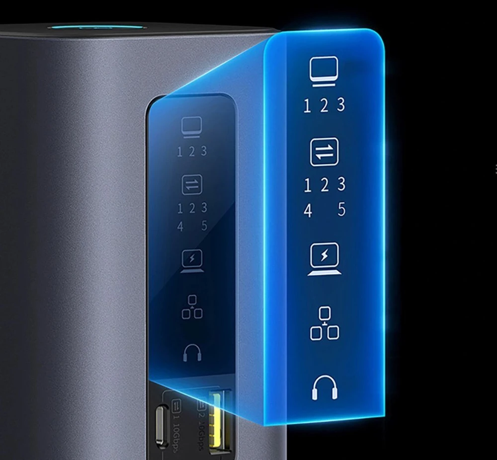 „Baseus Spacemate USB-C 11w1“ | 3x HDMI@60Hz | 2x USB-A 10Gb/s | 1x USB-C 10Gb/s | RJ45 | 2x USB-A | 1x USB-C (PD) | 1x minijungtis 3,5 mm, pilka