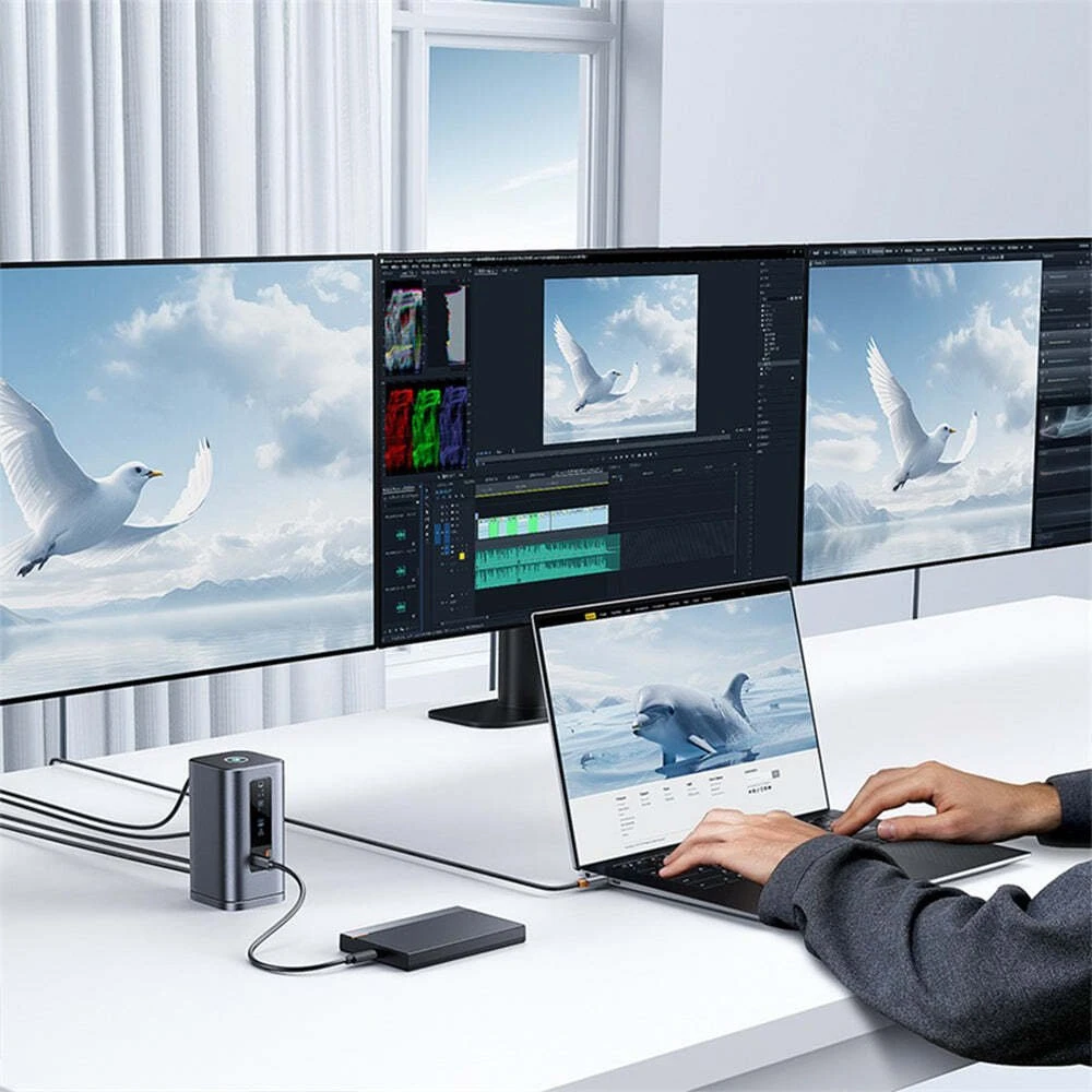 Baseus Spacemate WIN 11‑in‑1 USB‑C dokinė stotelė, 2x HDMI, DP, 100 W PD, 10 Gb/s, pilka