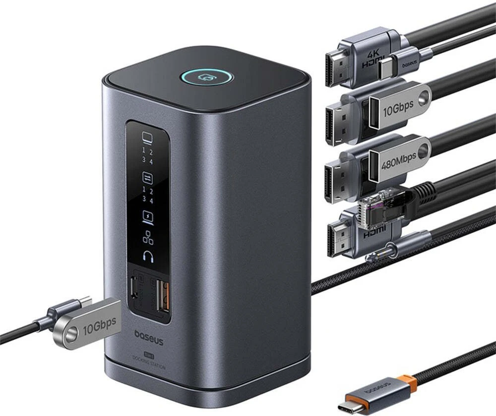 Baseus Spacemate WIN 11‑in‑1 USB‑C dokinė stotelė, 2x HDMI, DP, 100 W PD, 10 Gb/s, pilka