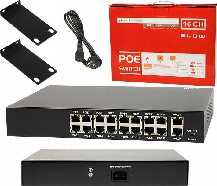Šakotuvas Blow Pūskite Jungiklis 16×PoE 100Mbps 240W BL-SW18-16P