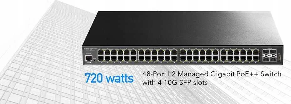 Šakotuvas Cudy GS2048PS4 Valdomas L2 Gigabit Ethernet (10/100/1000) Maitinimas per Ethernet (PoE) Juodas