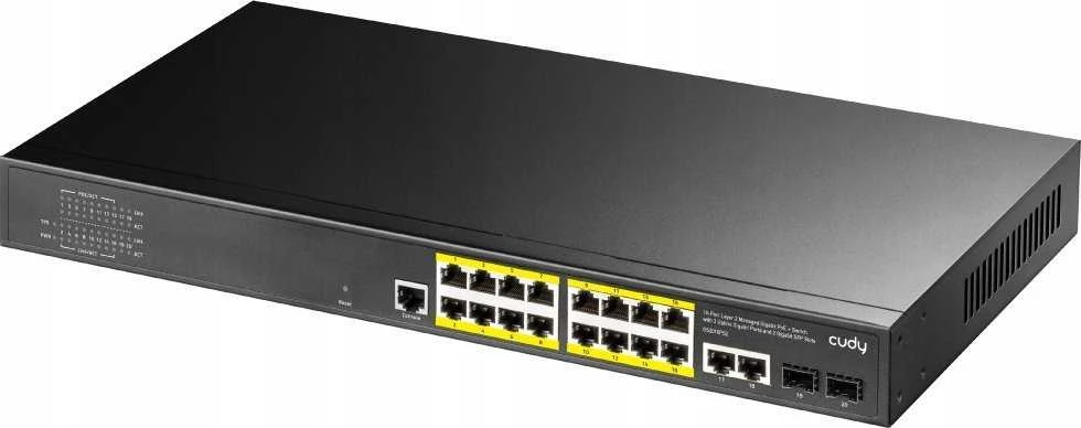 Šakotuvas Valdomas komutatorius - Cudy GS2018PS2 L2 Gigabit PoE 16 Prievadų Juodas