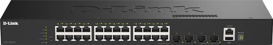 Šakotuvas D-Link | DGS-1530-28/E | 24 prievadų gigabito sudedamas išmanusis valdomas komutatorius | Stalinis / montuojamas į stelažą | Valdomas | Maitinimo šaltinis: AC 100–240 V, 50/60 Hz
