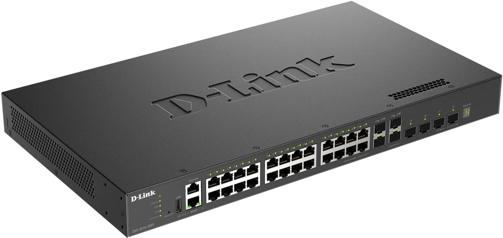 Šakotuvas D-Link DXS-3410-32XY/E 3 lygio sudedami 10 gigabitų valdomi komutatoriai | D-Link