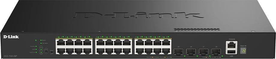 Šakotuvas D-Link 24 prievadų gigabito sudedamas išmanusis valdomas PoE komutatorius | D-Link