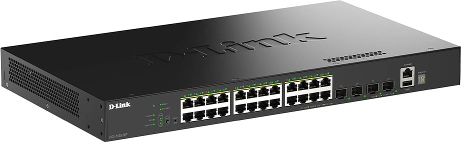 Šakotuvas D-Link 24 prievadų gigabito sudedamas išmanusis valdomas PoE komutatorius | D-Link