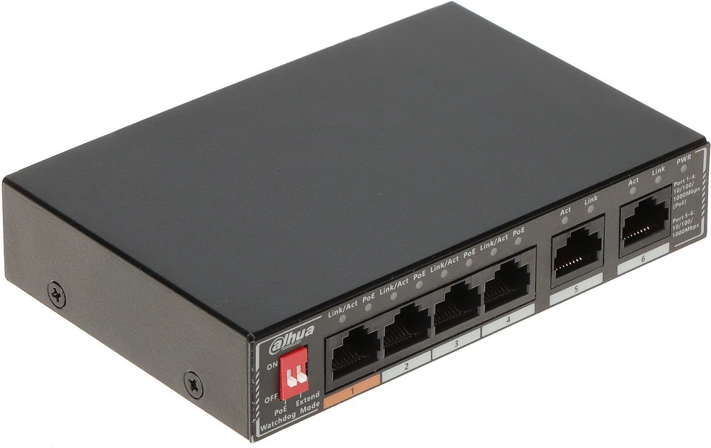 Šakotuvas SWITCH POE SG1006P 4 PRIEVADŲ DAHUA