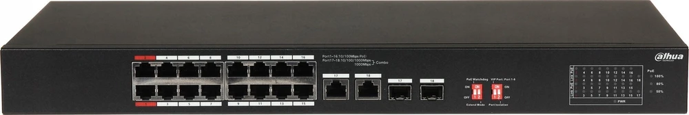 Dahua PoE šakotuvas 1000Mbps 16portu+2G uplink + 2SFP
