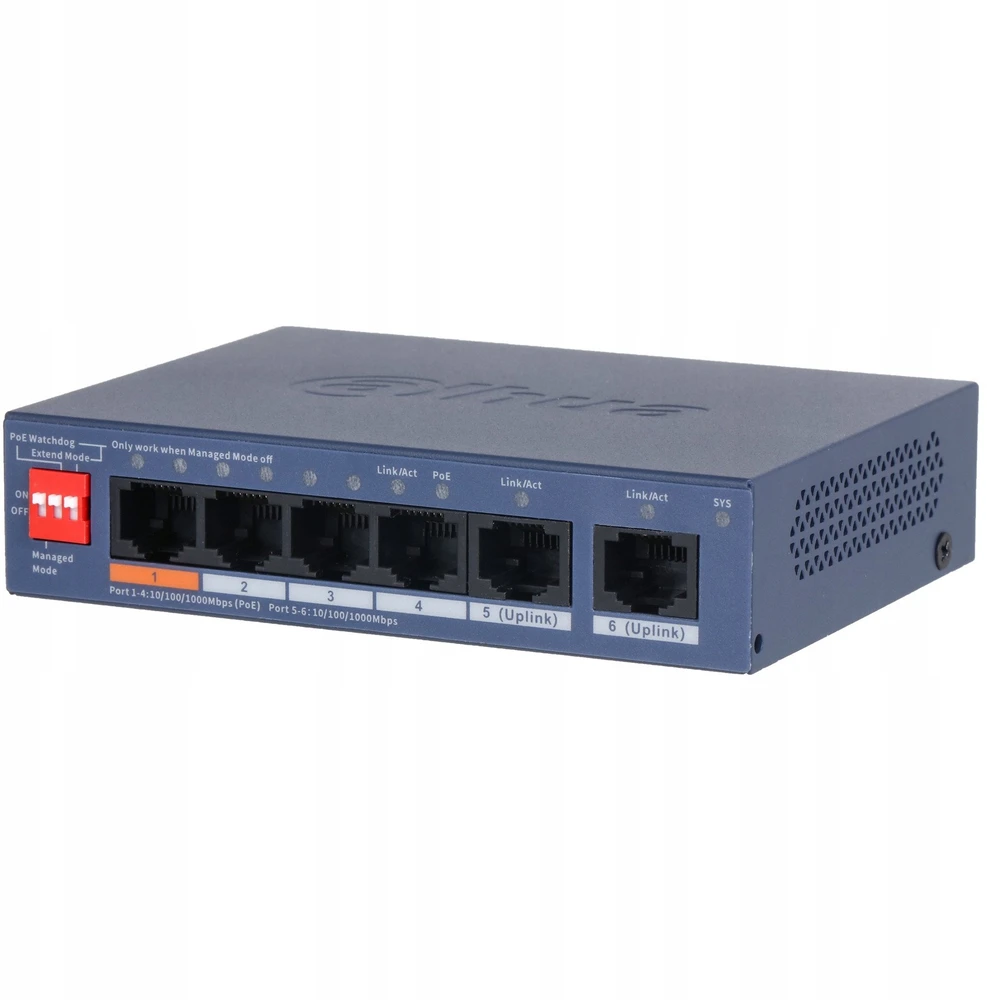 Šakotuvas SWITCH POE CS4006-4GT-60-V2 4 PRIEVADŲ DAHUA