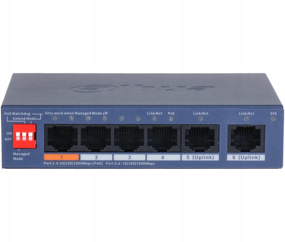 Šakotuvas SWITCH POE CS4006-4GT-60-V2 4 PRIEVADŲ DAHUA