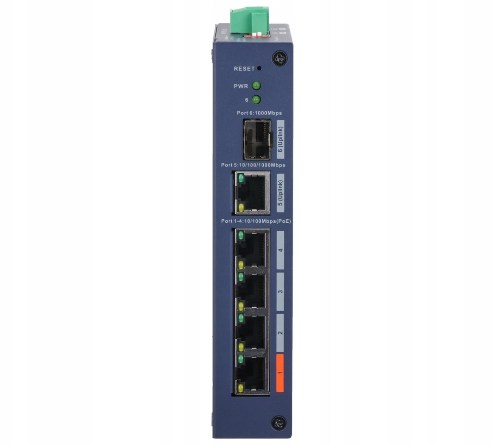 Šakotuvas Dahua Technology CHS4106-4ET-60 valdomas L2 „Fast Ethernet“ (10/100) tinklo jungiklis su PoE palaikymu, stalinis, mėlynas