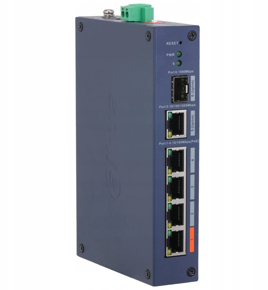 Šakotuvas Dahua Technology CHS4106-4ET-60 valdomas L2 „Fast Ethernet“ (10/100) tinklo jungiklis su PoE palaikymu, stalinis, mėlynas