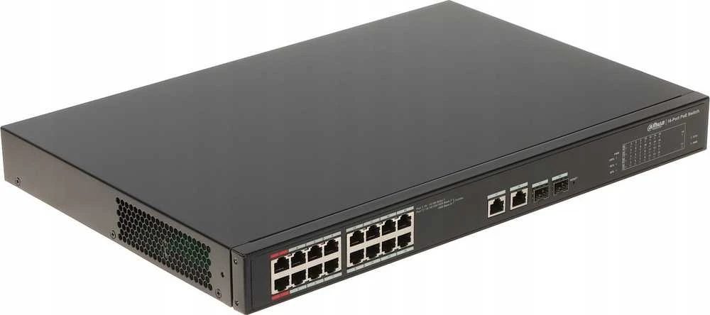 Dahua PoE šakotuvas 100Mbps 16portu+2G uplink + 2SFP, ePoE 8 portai, ePoE iki 800m, Hi-PoE