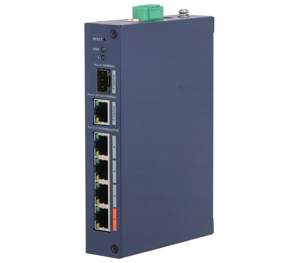 Šakotuvas Dahua Technology CHS4106-4ET-60 valdomas L2 „Fast Ethernet“ (10/100) tinklo jungiklis su PoE palaikymu, stalinis, mėlynas