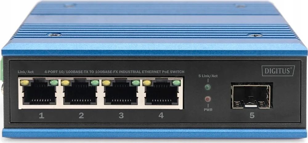 Šakotuvas DIGITUS Switch Ind. 4-Port 10/100 30W PoE Nevaldoma mėlyna