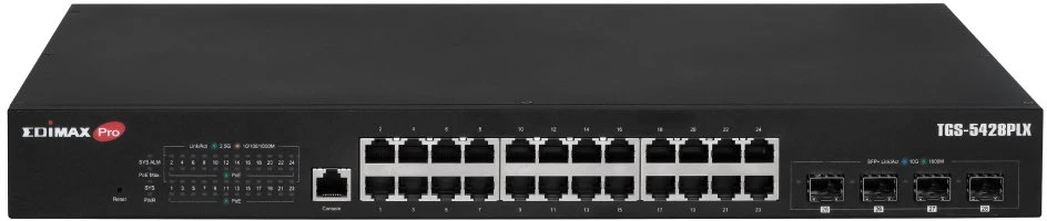 Šakotuvas Switch EdiMax Przełącznik sieciowy zarządzany 2.5G Ethernet (100/1000/2500) obsługa PoE 1U juoda (TGS-5428PLX)