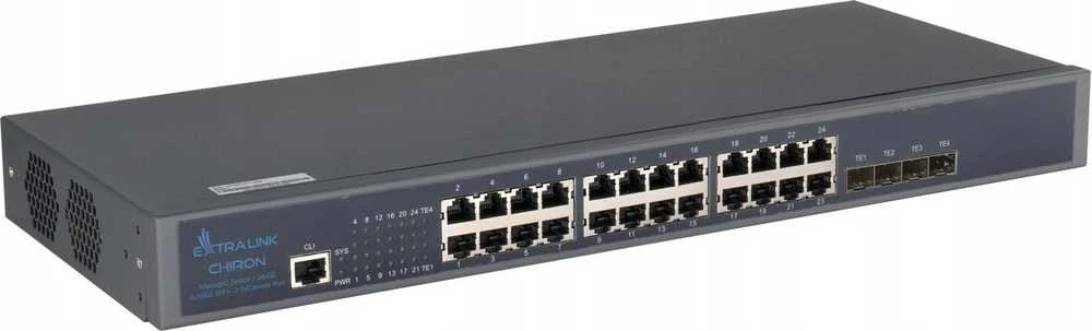 Šakotuvas Valdomas L3 komutatorius Extralink Chiron, 24x RJ45 1000Mb/s, 4x SFP+