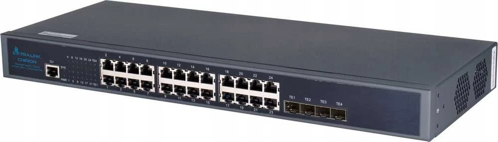 Šakotuvas Valdomas L3 komutatorius Extralink Chiron, 24x RJ45 1000Mb/s, 4x SFP+