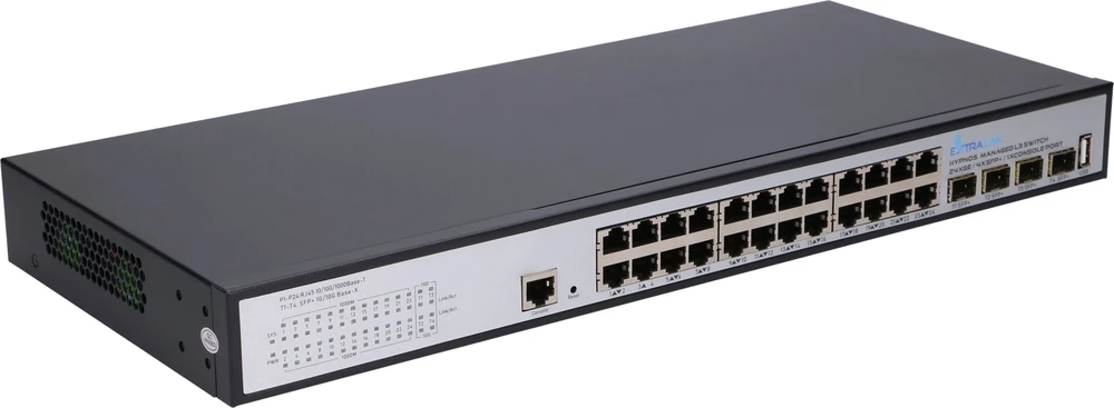 Šakotuvas Extralink Hypnos komutatorius, 24x RJ45 1000Mb/s, 4x SFP+, L3, valdomas