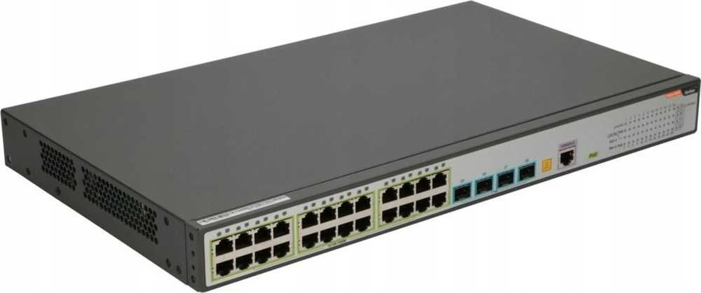 Šakotuvas FBH FiberHome S4820-28T-X-PE-AC tinklo komutatorius Valdomas L2/L3 Gigabit Ethernet (10/100/1000) Maitinimas per Eternetą (PoE) 1U Juoda, Pilka