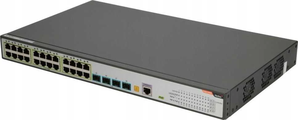 Šakotuvas FBH FiberHome S4820-28T-X-PE-AC tinklo komutatorius Valdomas L2/L3 Gigabit Ethernet (10/100/1000) Maitinimas per Eternetą (PoE) 1U Juoda, Pilka