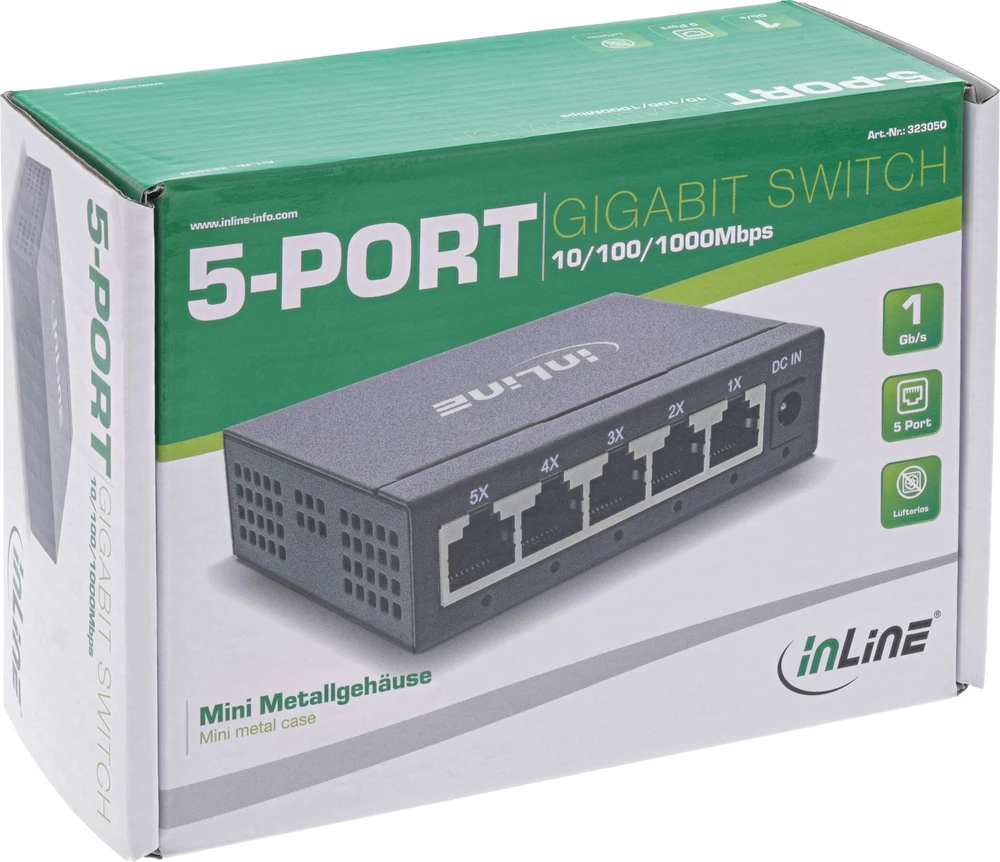 Šakotuvas InLine Gigabit Network Switch 5 prievadų, 1GBit/s, be ventiliatoriaus