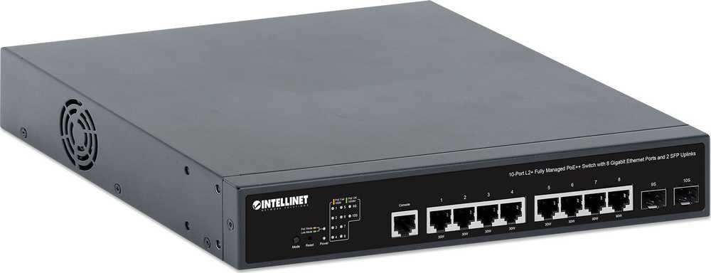 Šakotuvas Switch Intellinet 10-Port L2+ Managed PoE++ Switch 8x Gbit 2x SFP (562003)