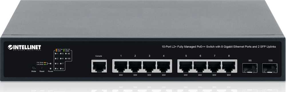 Šakotuvas Switch Intellinet 10-Port L2+ Managed PoE++ Switch 8x Gbit 2x SFP (562003)