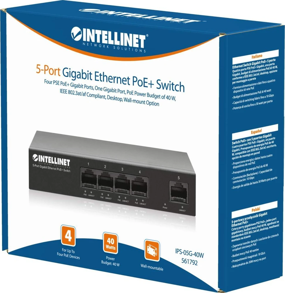 Šakotuvas ITL Intellinet 561792 tinklo komutatorius Gigabit Ethernet (10/100/1000) Maitinimas per Eternetą (PoE) Juoda