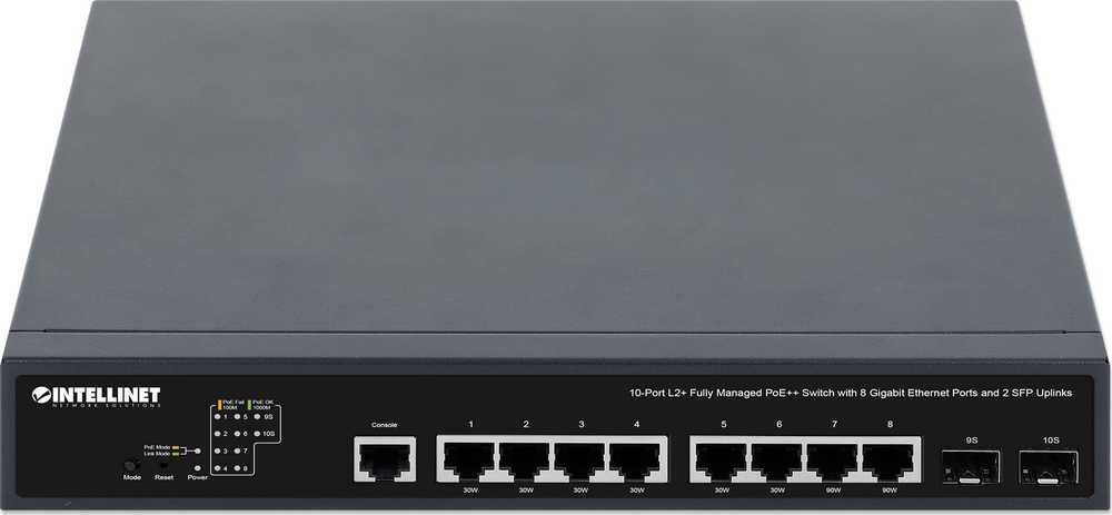 Šakotuvas Switch Intellinet 10-Port L2+ Managed PoE++ Switch 8x Gbit 2x SFP (562003)