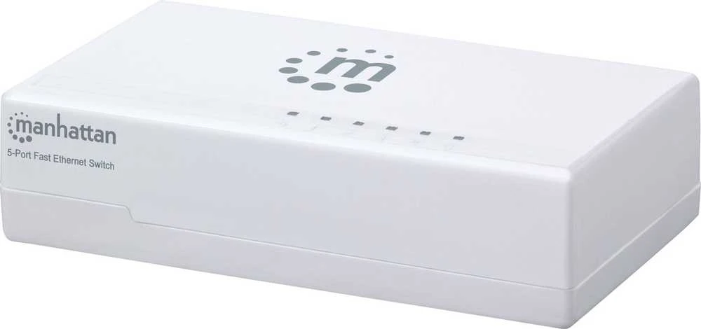 Šakotuvas „Manhattan Fast Ethernet“ biuro jungiklis, 5 prievadų, kompaktiškas, plastikinis, 560672