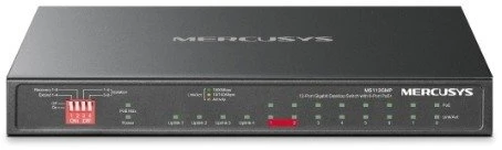 Šakotuvas MERCUSYS komutatorius MS112GMP (8xGbE, 2xGbE, 2xSFP, 8xPoE+, 110W, be ventiliatoriaus)