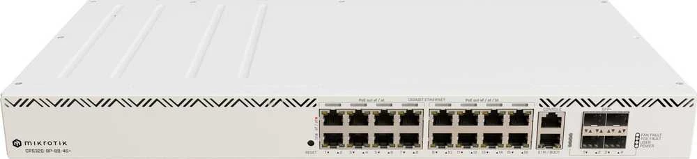 Maršrutizatorius „MikroTik“ | Debesų maršrutizatorių komutatorius | CRS320-8P-8B-4S+RM su „RouterOS v7“, 2U stovo montuojamas korpusas | Tinklo palaikymas: ne | MU-MiMO: ne | be mobiliojo plačiajuosčio ryšio