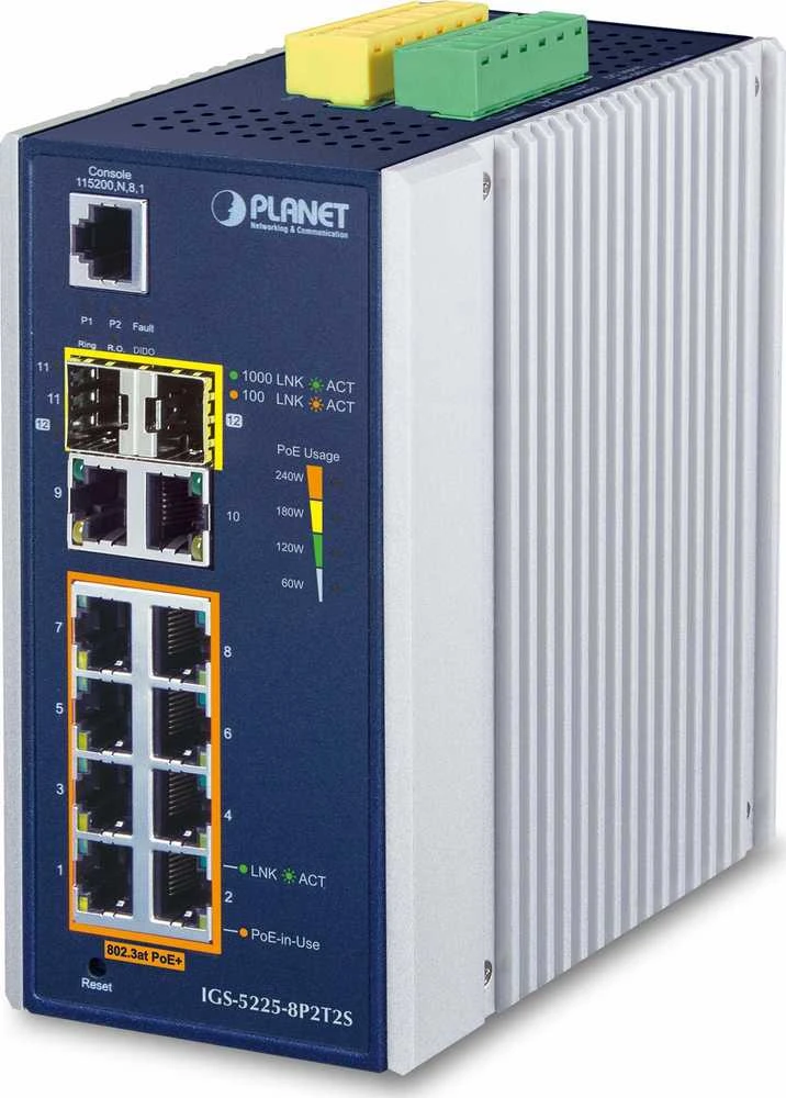 Šakotuvas Switch Planet IGS-5225-8P2T2S IP30 Industrial Zarządzany L2 /L4 8-Port Gigabit Ethernet PoE