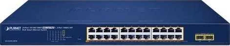 Šakotuvas PLANET 24 prievadų 10/100/1000T 802.3at PoE + 2 prievadų 1000X SFP Web Smart E