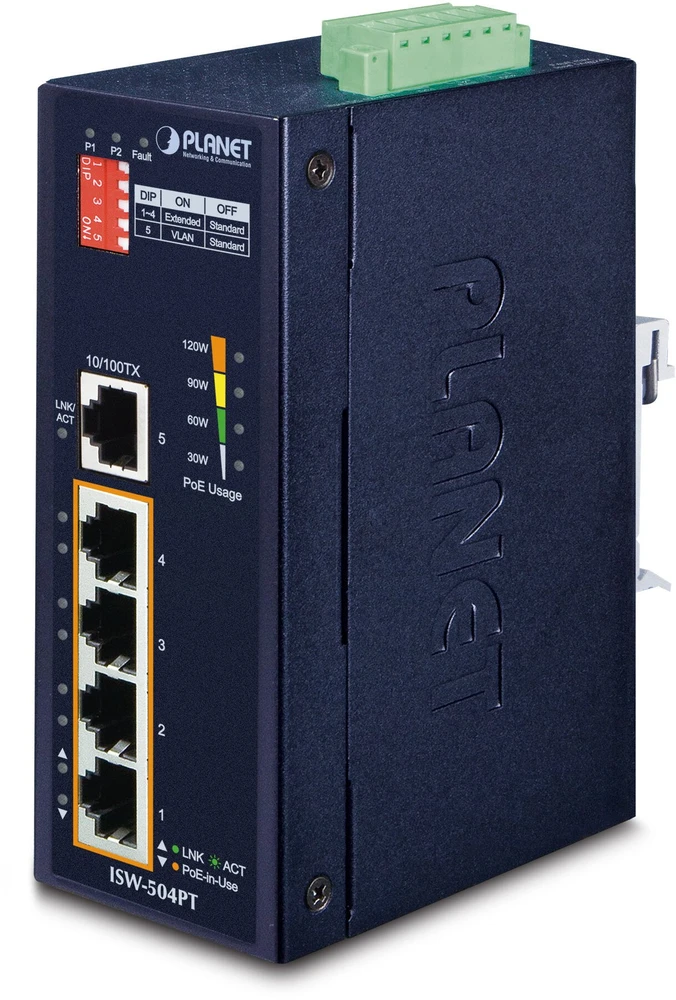 Šakotuvas Switch Planet ISW-504PT niezarządzalny L2 Fast Ethernet (10/100) obsługa PoE Juodas