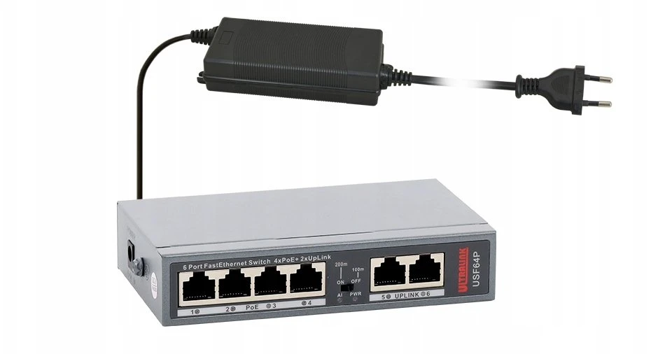 Šakotuvas Pulsar USF64P komutatorius PoE FastEthernet, 4xPoE, 2xUpLink