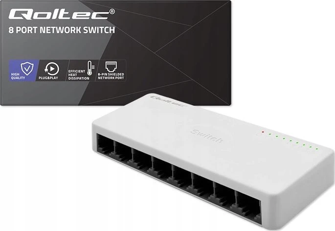 Šakotuvas Qoltec 52246 Tinklo jungiklis 8 x RJ45 prievadas | 100Mbps | LAN