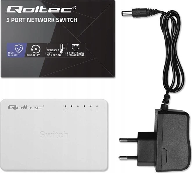 Šakotuvas Qoltec 52245 Tinklo jungiklis 5 x RJ45 prievadai | 100 Mbps | LAN