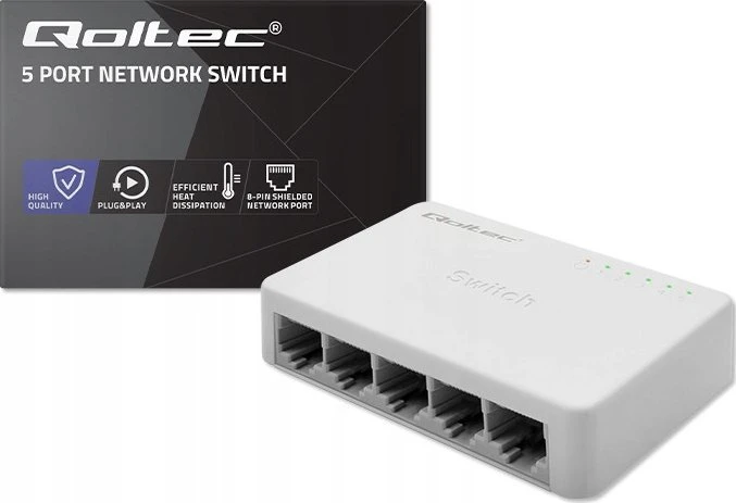 Šakotuvas Qoltec 52247 Tinklo jungiklis 5 x RJ45 prievadas | 1000Mbps | LAN