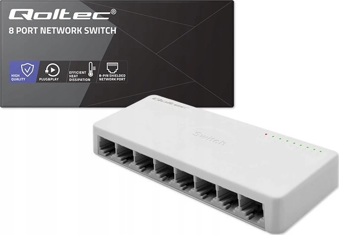 Šakotuvas Qoltec 52248 Tinklo jungiklis | 8 x RJ45 prievadas | 1000Mbps | LAN