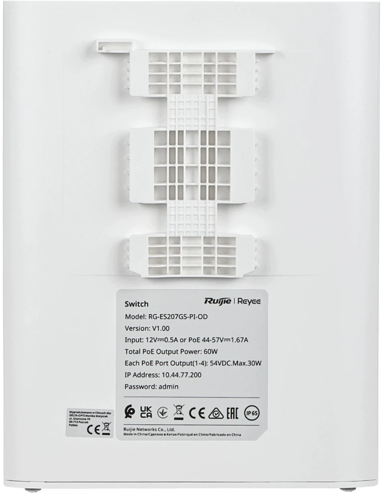 Šakotuvas Ruijie SWITCH POE RG-ES207GS-PI-OD 4 PORTŲ + 1X UPLINK + 2X SFP IP65 REYEE