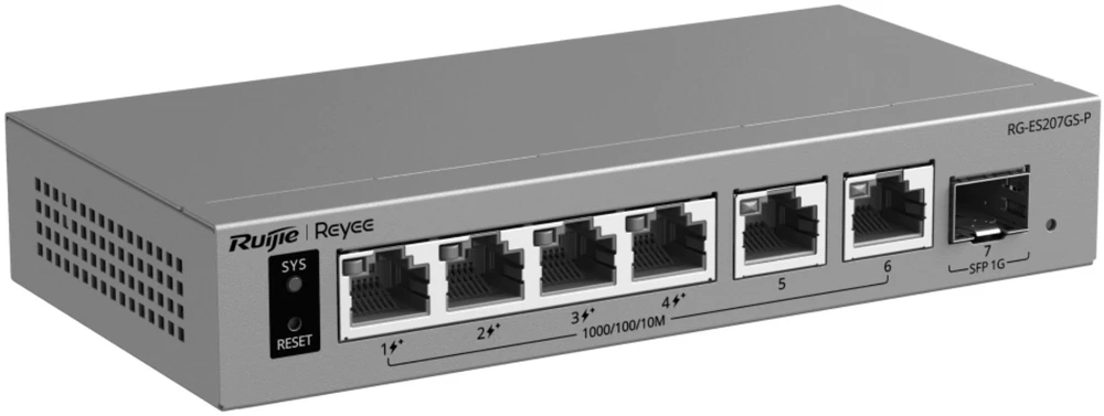 Šakotuvas Ruijie Komutatorius POE RG-ES207GS-P 4 prievadų + 2 x UPLINK + 1 x SFP REYEE