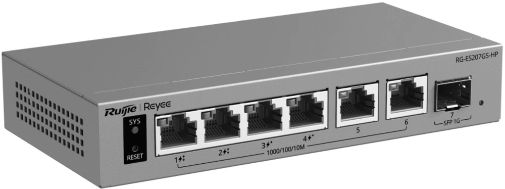 Šakotuvas Ruijie Komutatorius POE RG-ES207GS-HP 4 prievadų + 2 x UPLINK + 1 x SFP REYEE