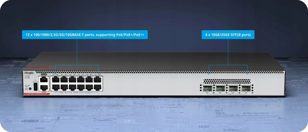 Šakotuvas SWITCH POE RG-CS86-12XMG4VS-UP 12 PRIEVADŲ SFP+ RUIJIE