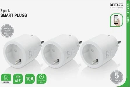 Sourcing Perėjimas DELTACO SMART HOME WiFi 2.4GHz, 1xCEE 7/3, 10A, 220-240V, 3vnt. pakuotėje, baltas / SH-P01-3P