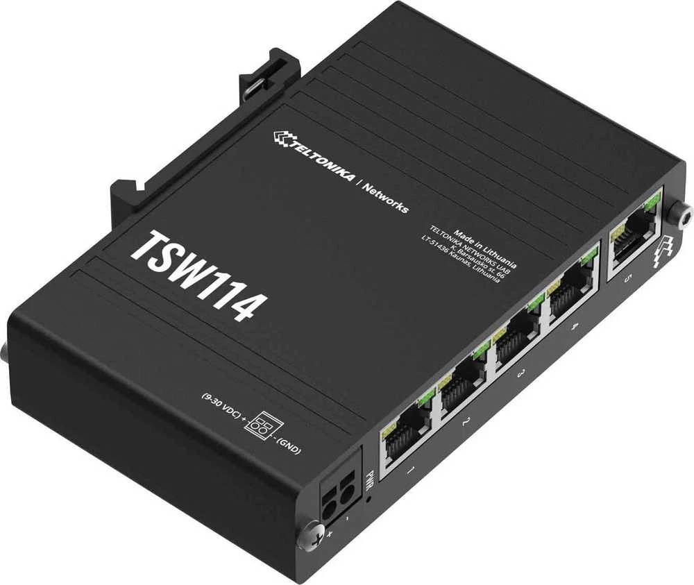 Šakotuvas Teltonika | DIN bėgelio komutatorius | TSW114 | Nevaldomas | Montuojamas ant sienos | Gigabito Ethernet (varinis) jungtys kiekis: 5 | Maitinimo šaltinio tipas: 2 kontaktų pramoninis nuolatinės srovės maitinimo lizdas