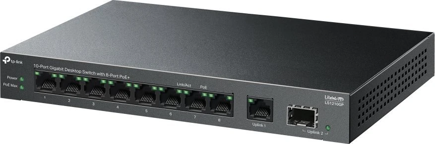 TP-LINK | 10 prievadų Gigabit Desktop Switch su 8 prievadų PoE+ | LS1210GP | Nevaldomas | Darbalaukis